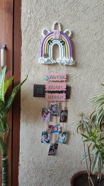 Macrame - Unicorn Nameplate with photo hangings