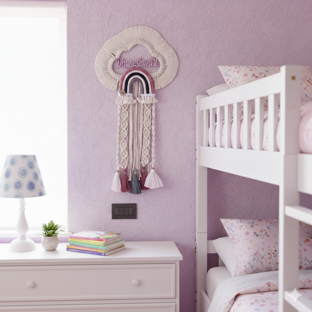 Handmade Macrame Cloud Nameplate - Personalized Wall Decor