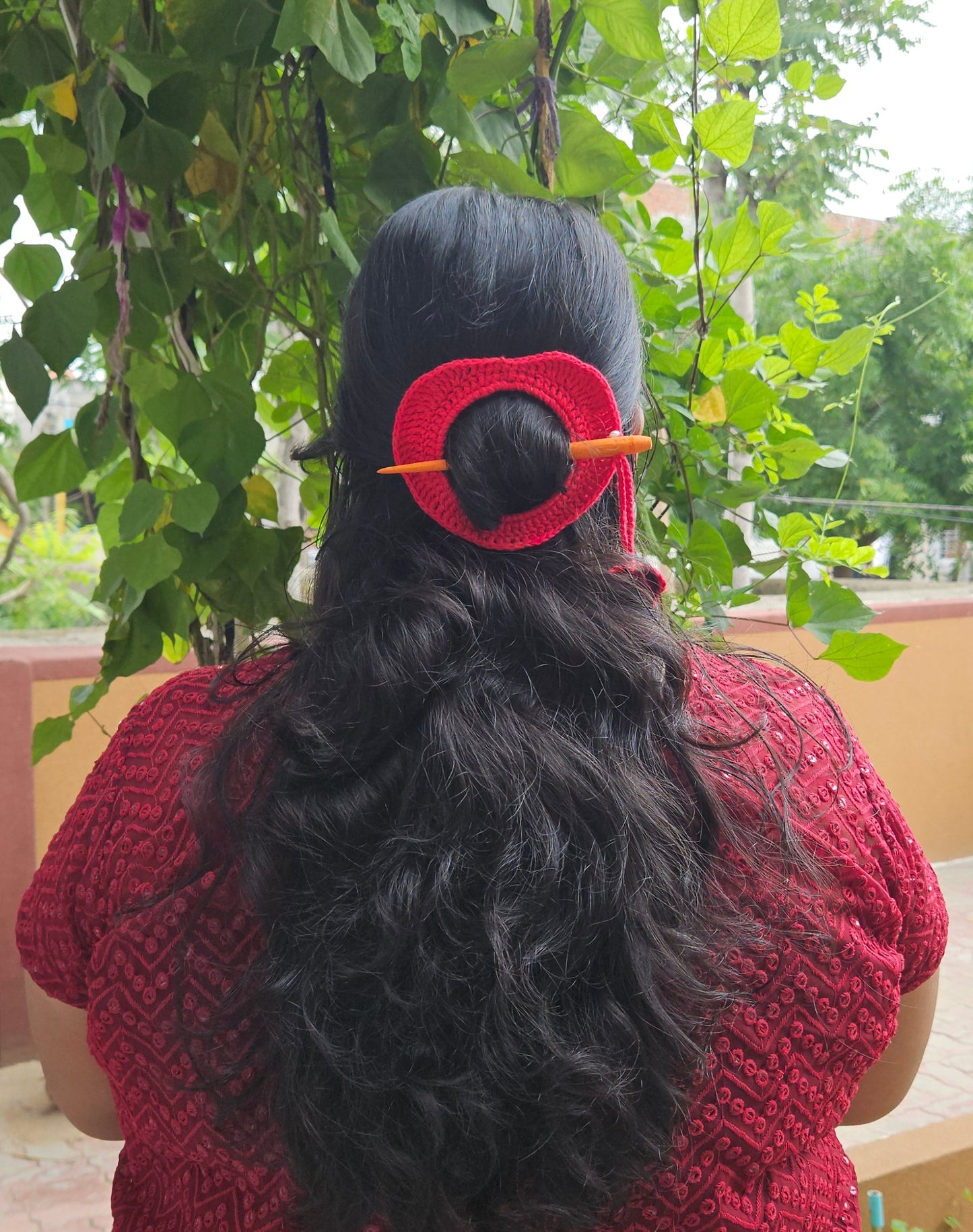 Crochet Hair Bun Stick - Heart