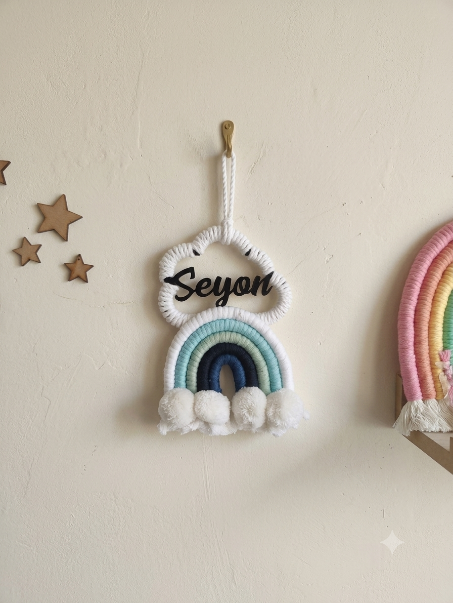 Macrame - Rainbow Nameplate / Car Charm