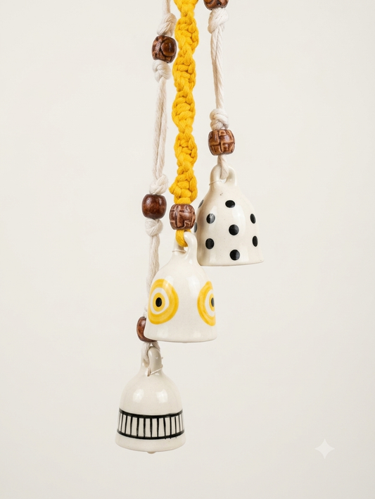 Sunlit Polka Chime Trio Macrame Ceramic Bells