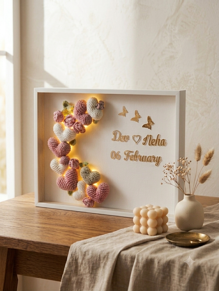 Handmade Crochet Heart Shadowbox Frame
