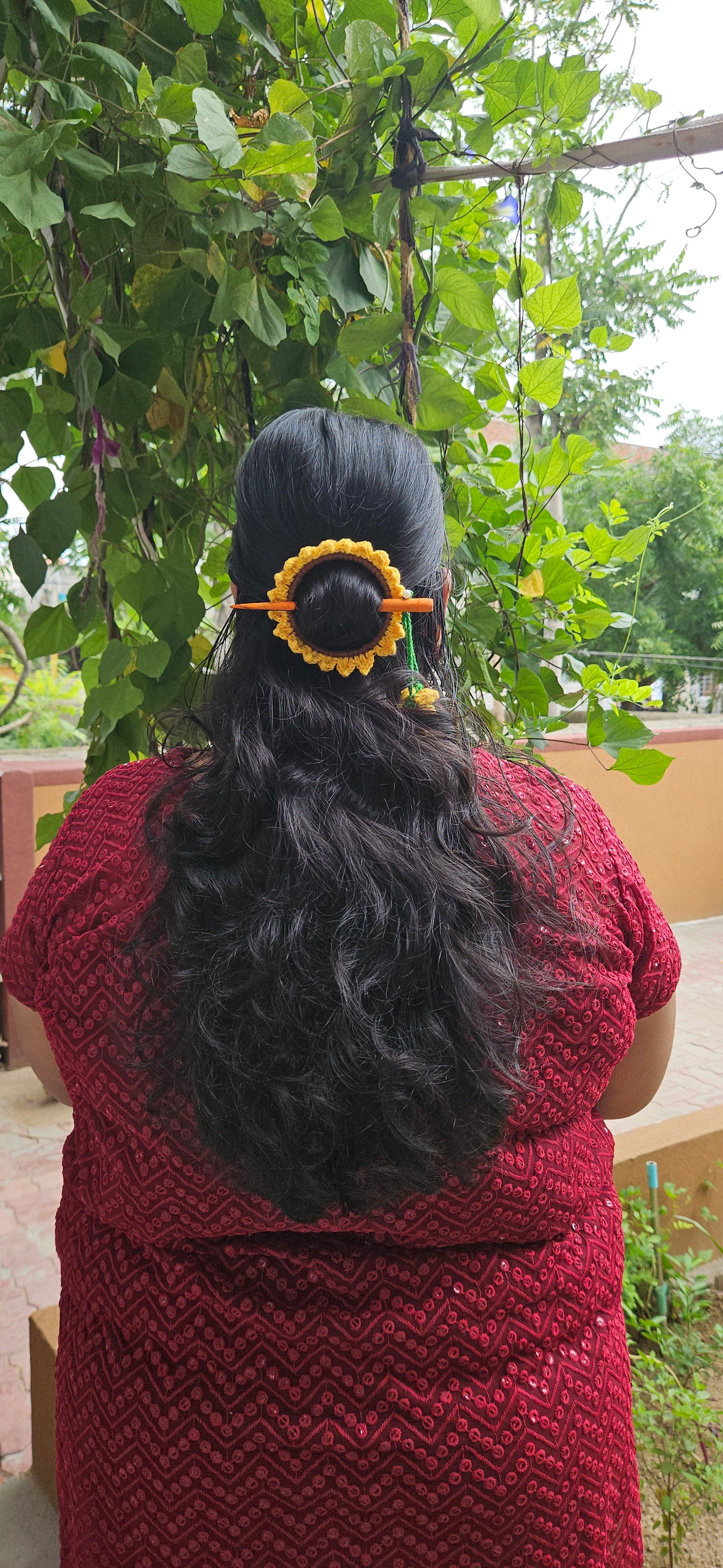 Crochet Hair Bun Stick - Sunflower