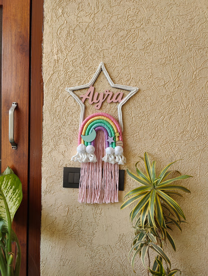Macrame - Star shaped Nameplate with Rainbow