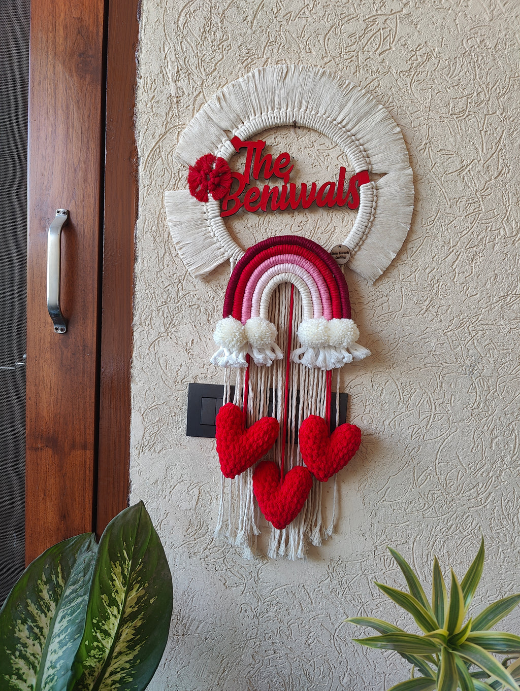 Handmade Macrame Kids Name Plate - Customizable Cloud Heart theme Nameplate