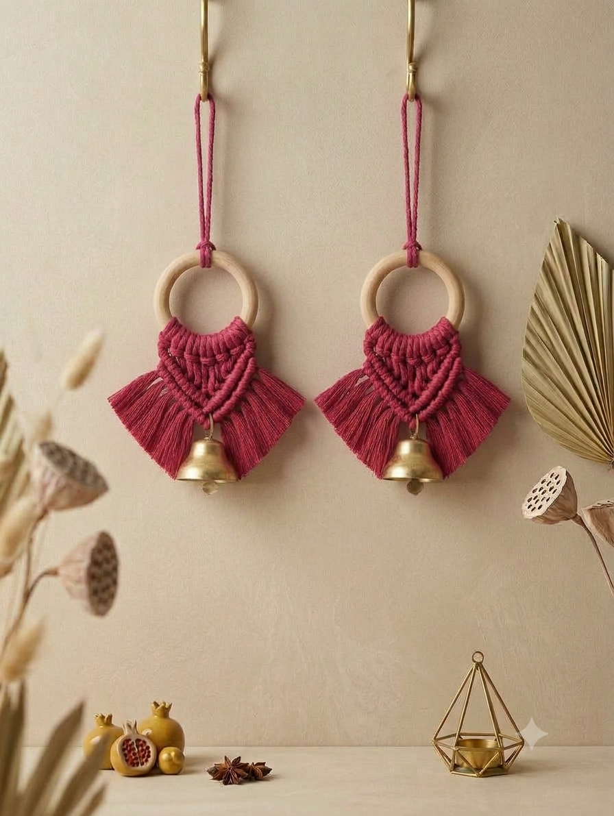 Macrame Metal Bells Hanging - Set of 2