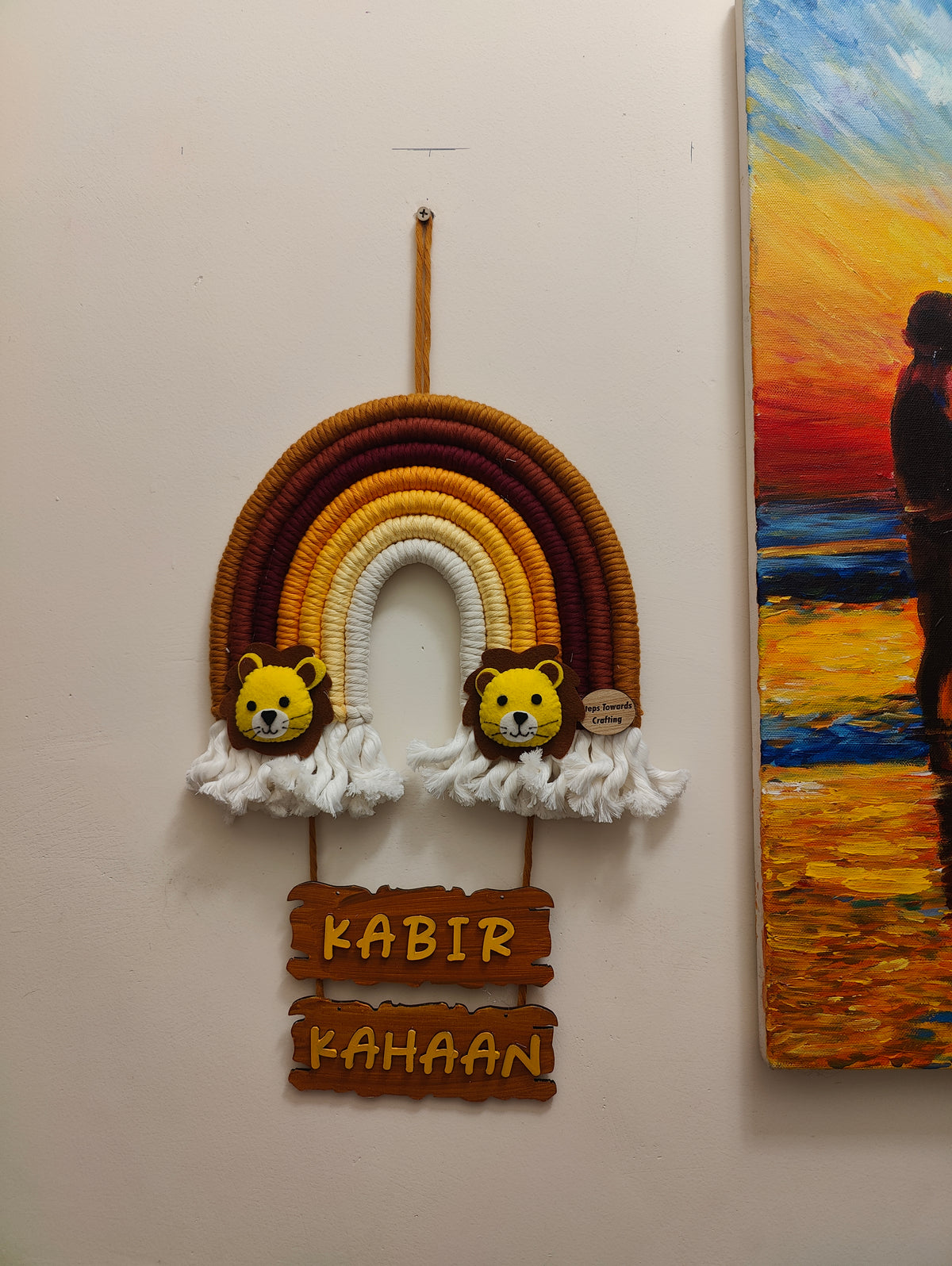 Macrame Nameboard -  7 layer Rainbow with Felt Animals