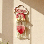 Macrame - Kids Name Plate Cloud With Rainbow & Giant Leaf
