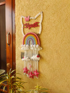 Macrame - Kids Nameplate Kitty Shape with Star Cloud Felt Hangings and DoB